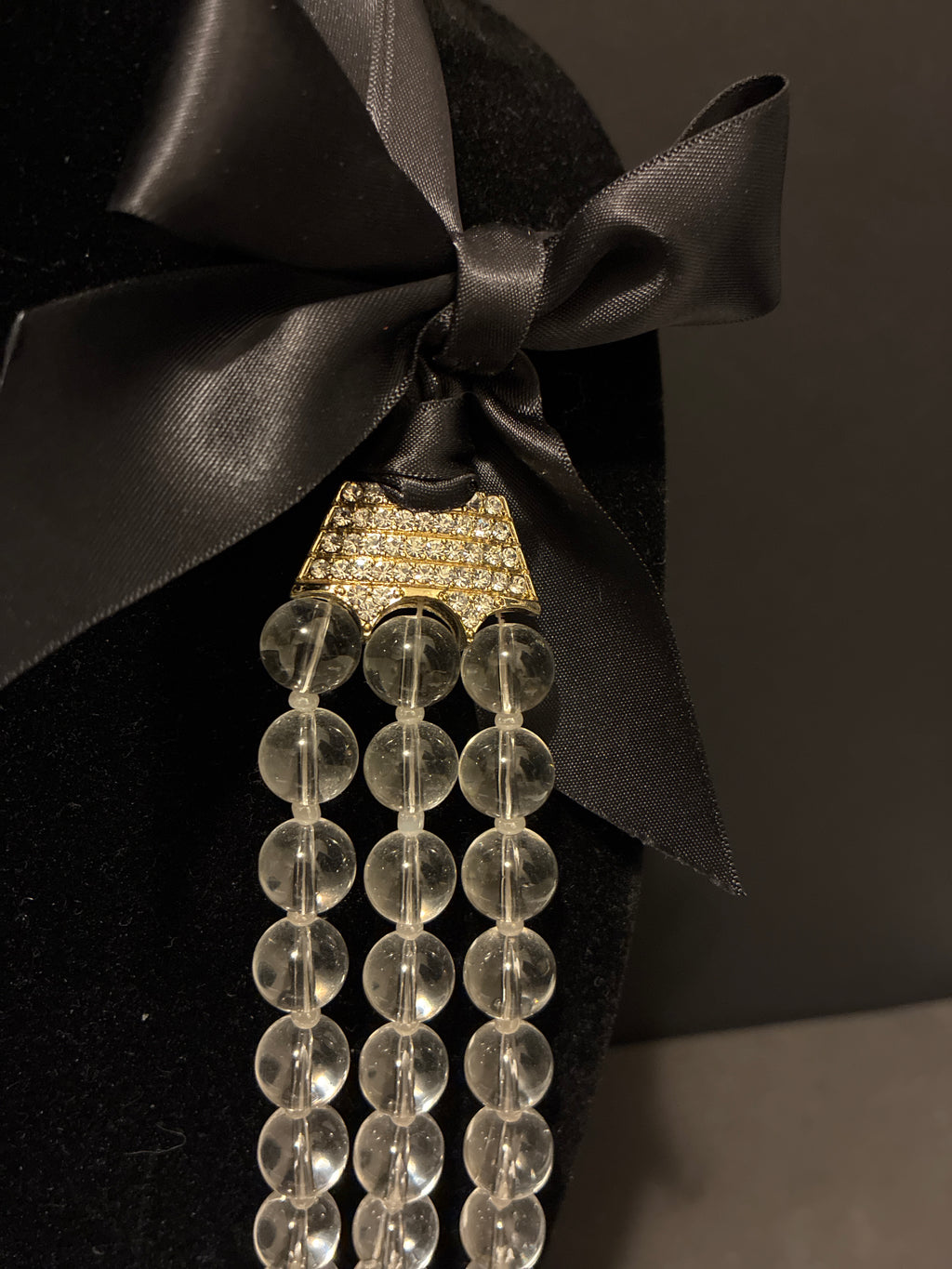 Vintage Glass Bead Necklace With Rhinestones And Bows